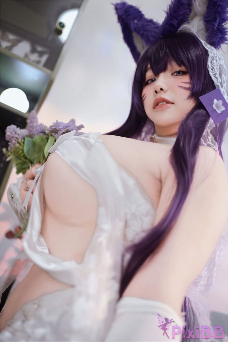 Cosplayer Ah Ban is very happy today azur lane Musashi vows to marry wedding dress PixiBB.COM 033
