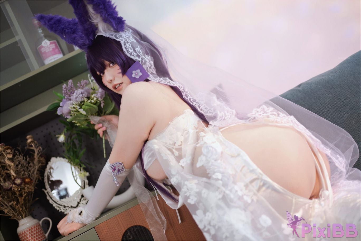Cosplayer Ah Ban is very happy today azur lane Musashi vows to marry wedding dress PixiBB.COM 034