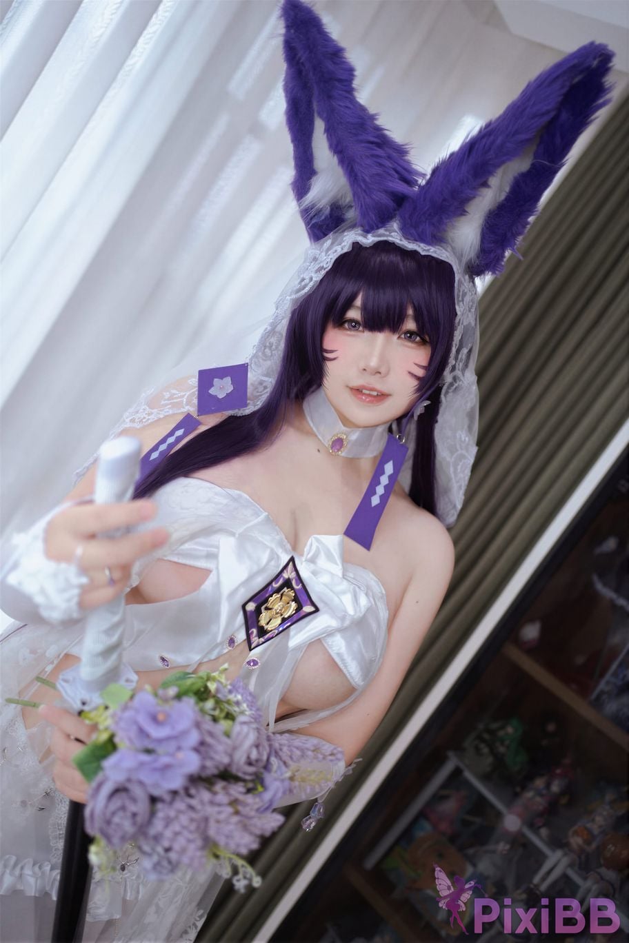 Cosplayer Ah Ban is very happy today azur lane Musashi vows to marry wedding dress PixiBB.COM 037