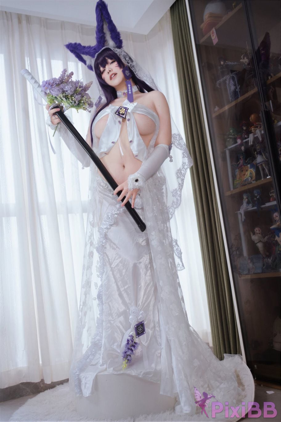 Cosplayer Ah Ban is very happy today azur lane Musashi vows to marry wedding dress PixiBB.COM 040