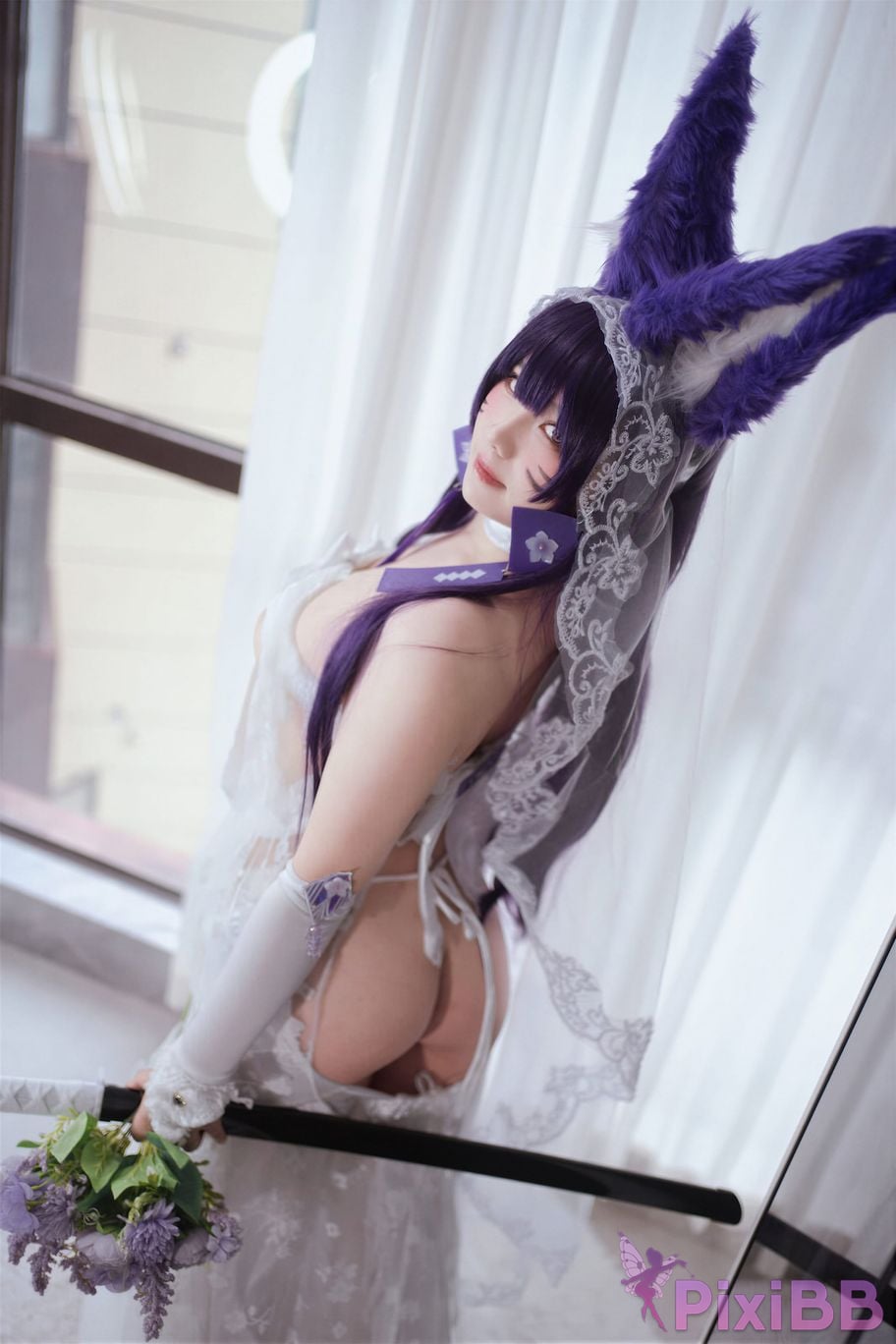 Cosplayer Ah Ban is very happy today azur lane Musashi vows to marry wedding dress PixiBB.COM 044