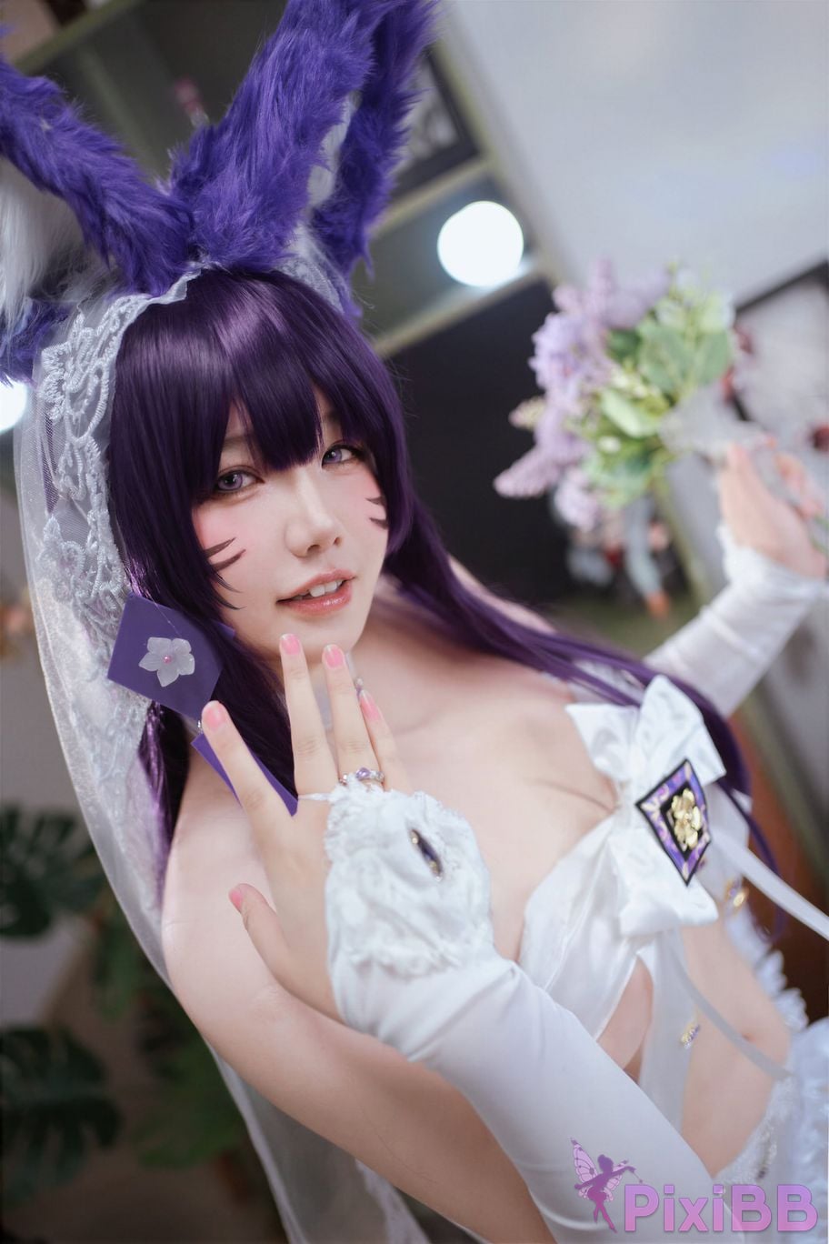 Cosplayer Ah Ban is very happy today azur lane Musashi vows to marry wedding dress PixiBB.COM 048