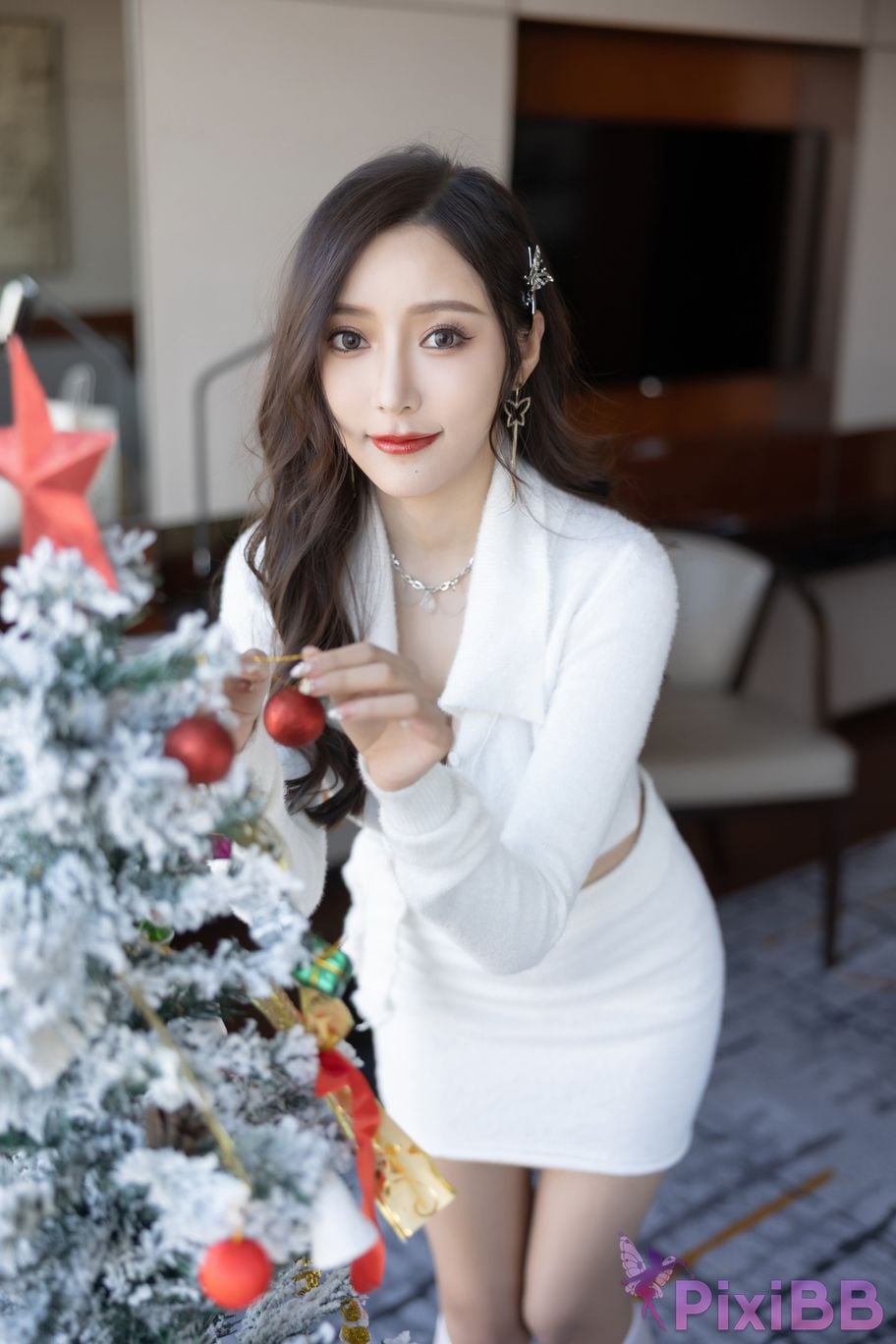 No watermark for in app purchases Wang Xinyao Yanni Christmas girl white suit PixiBB.COM 006