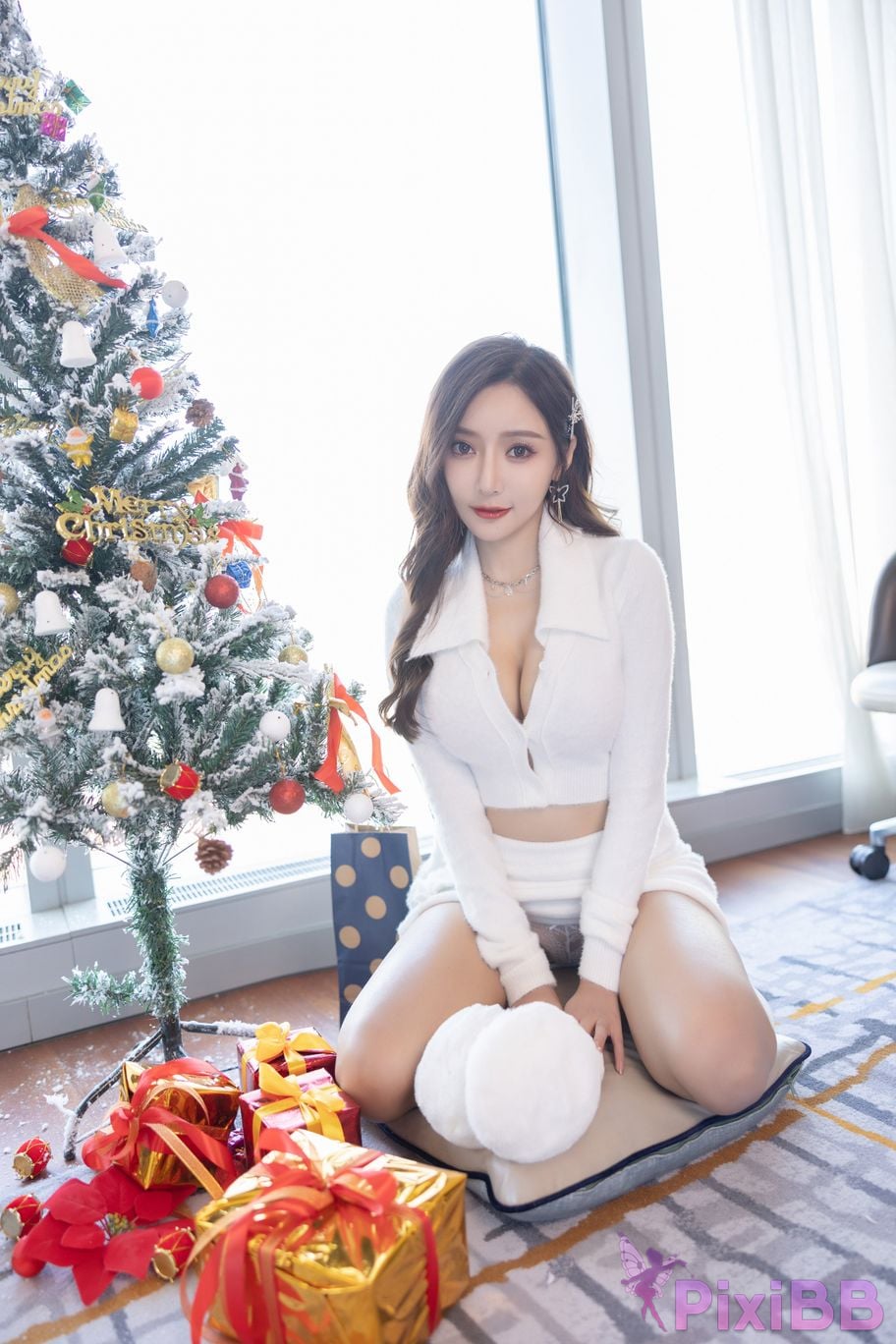 No watermark for in app purchases Wang Xinyao Yanni Christmas girl white suit PixiBB.COM 009
