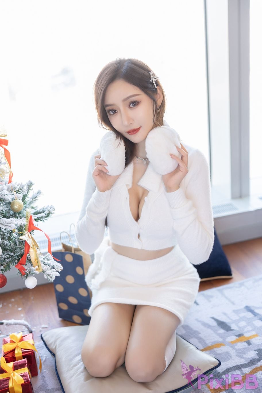No watermark for in app purchases Wang Xinyao Yanni Christmas girl white suit PixiBB.COM 010