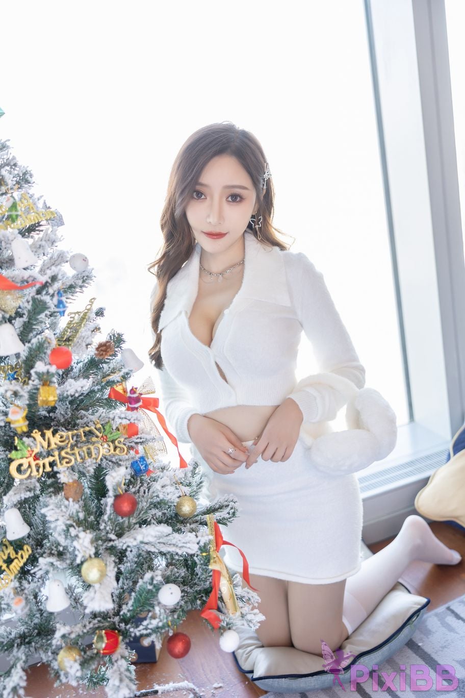 No watermark for in app purchases Wang Xinyao Yanni Christmas girl white suit PixiBB.COM 011