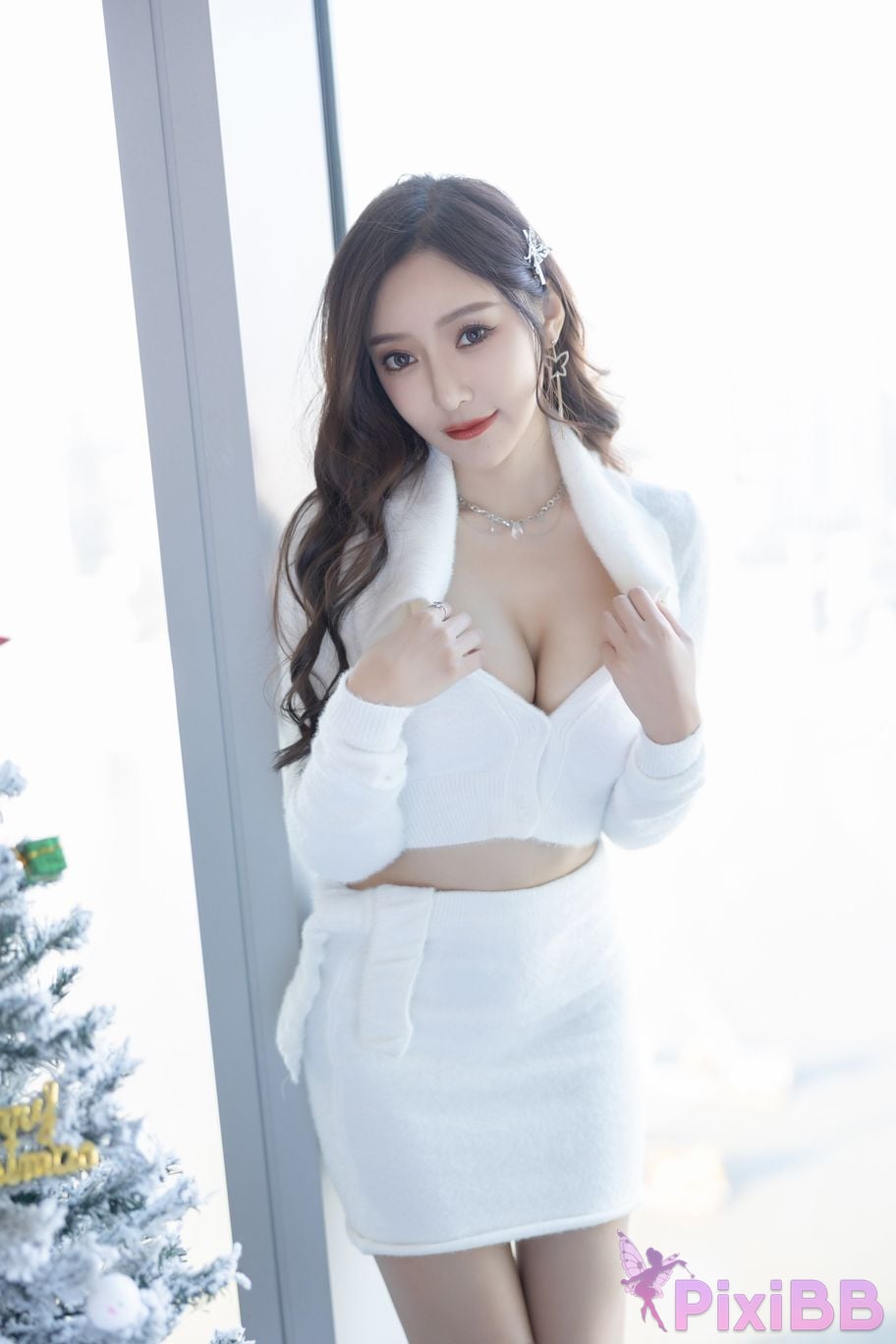 No watermark for in app purchases Wang Xinyao Yanni Christmas girl white suit PixiBB.COM 027