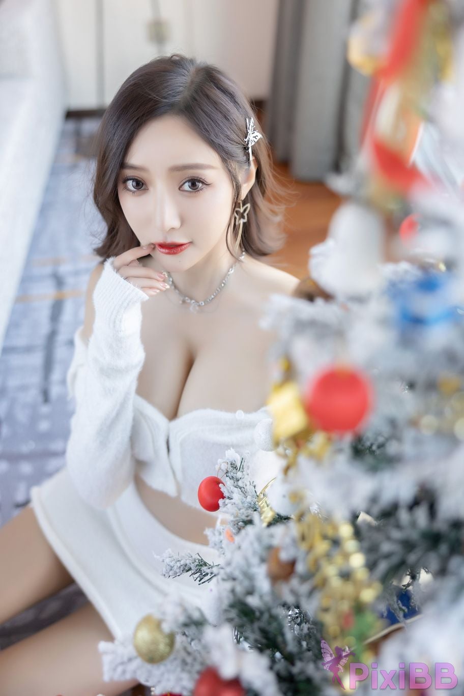 No watermark for in app purchases Wang Xinyao Yanni Christmas girl white suit PixiBB.COM 038