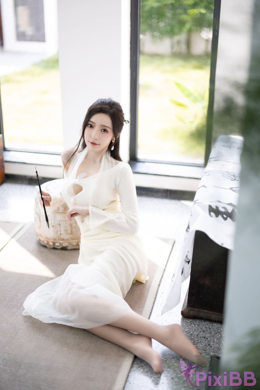 No watermark for in app purchases Wang Xinyao Yanni white dress calligraphy and painting PixiBB.COM 001