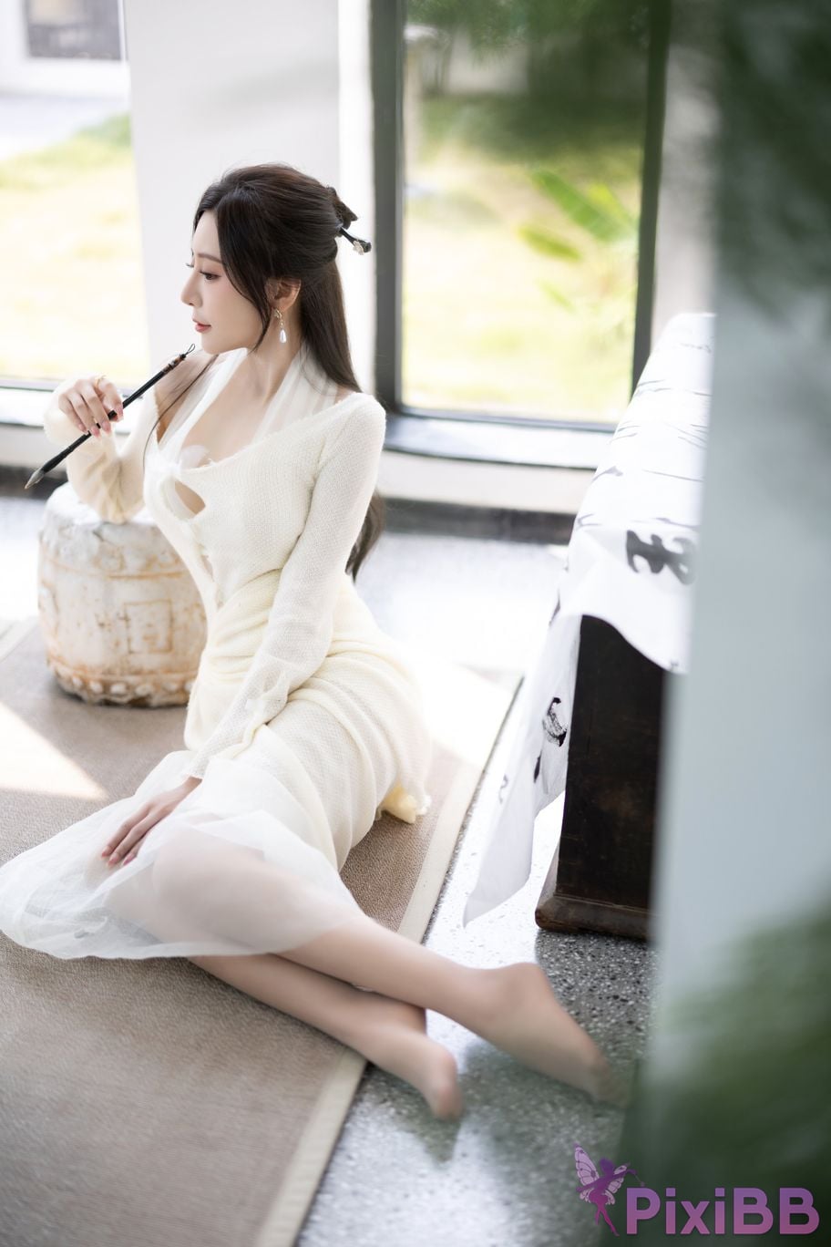 No watermark for in app purchases Wang Xinyao Yanni white dress calligraphy and painting PixiBB.COM 002