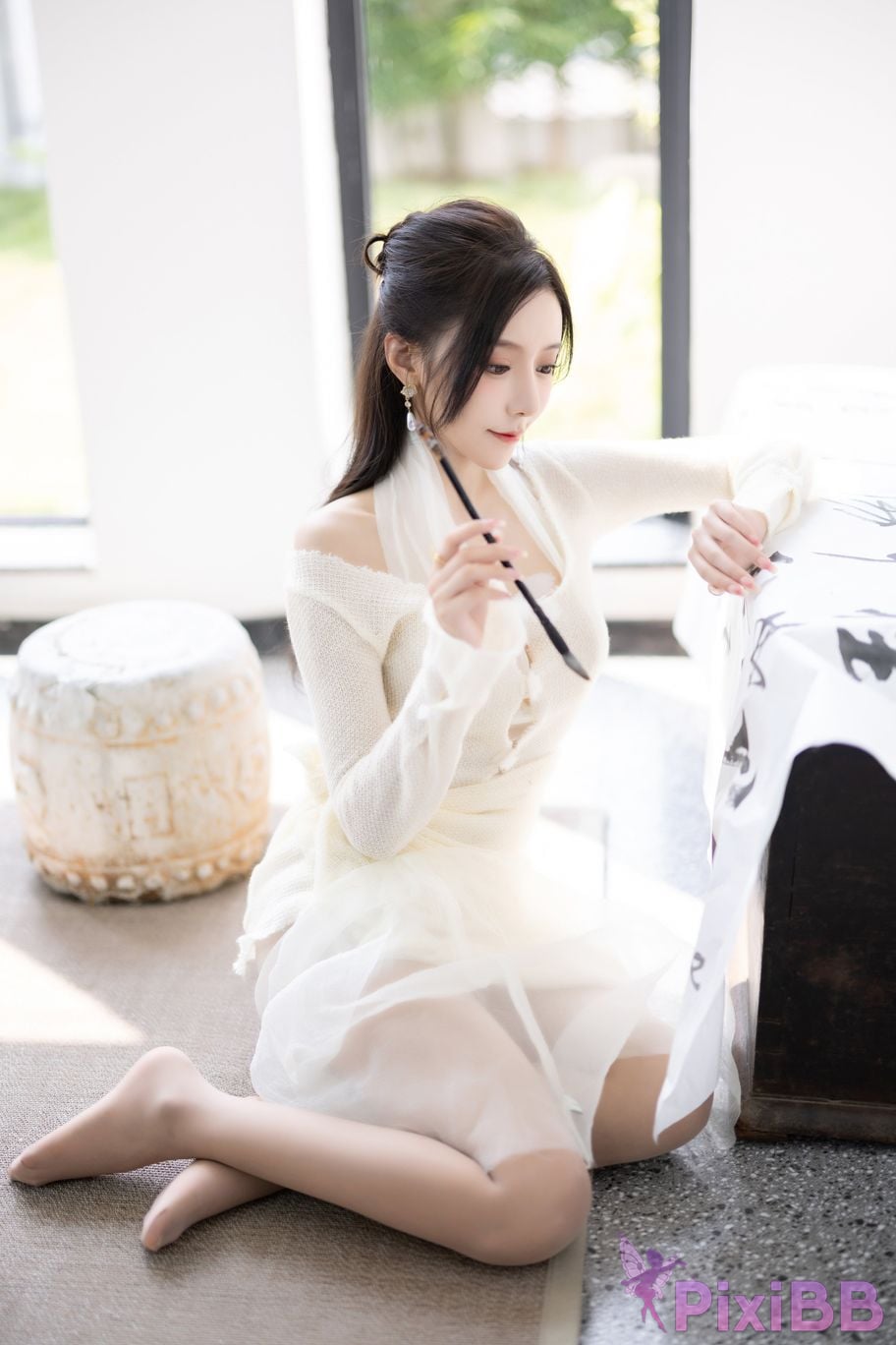 No watermark for in app purchases Wang Xinyao Yanni white dress calligraphy and painting PixiBB.COM 006