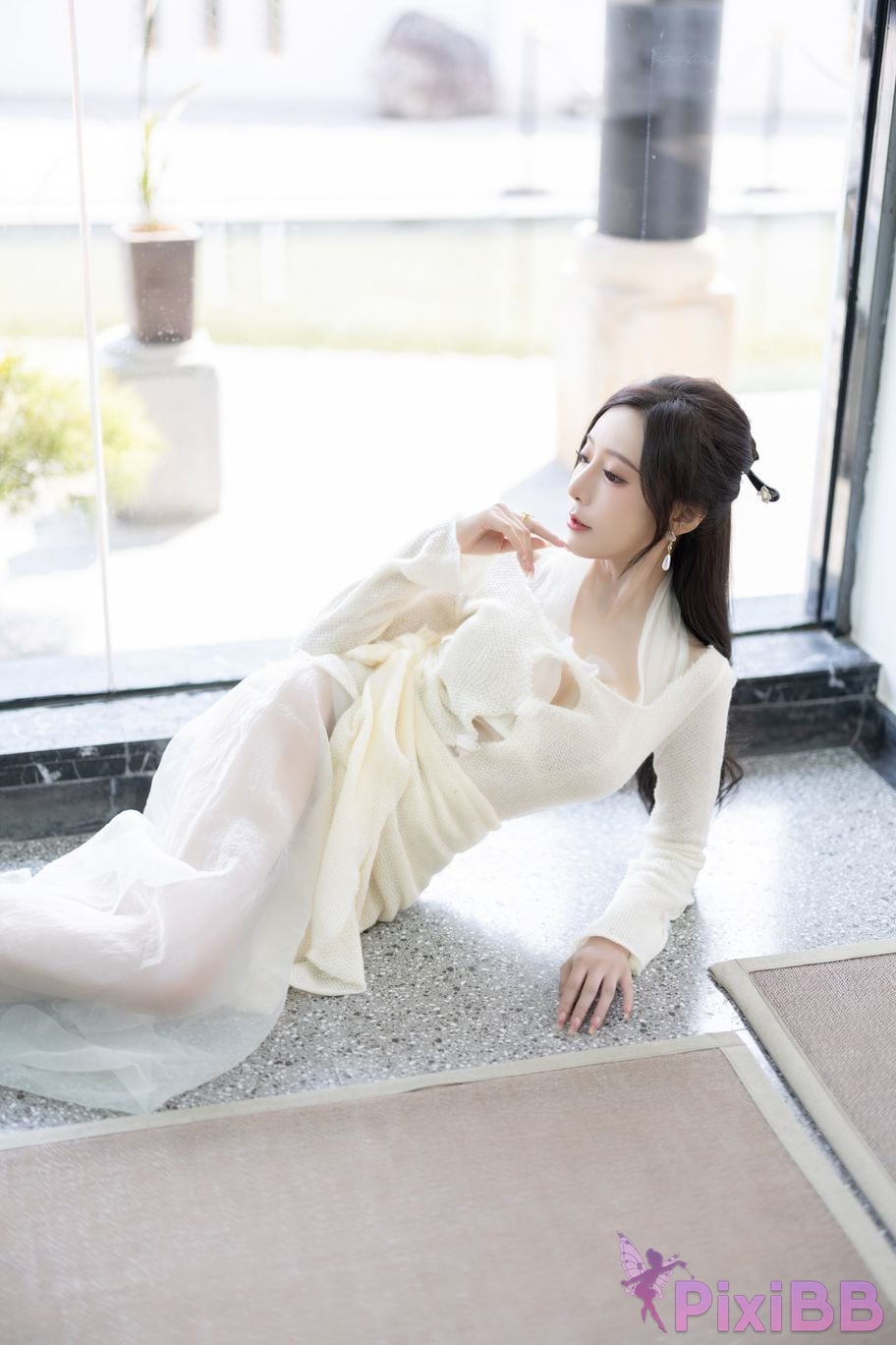 No watermark for in app purchases Wang Xinyao Yanni white dress calligraphy and painting PixiBB.COM 010
