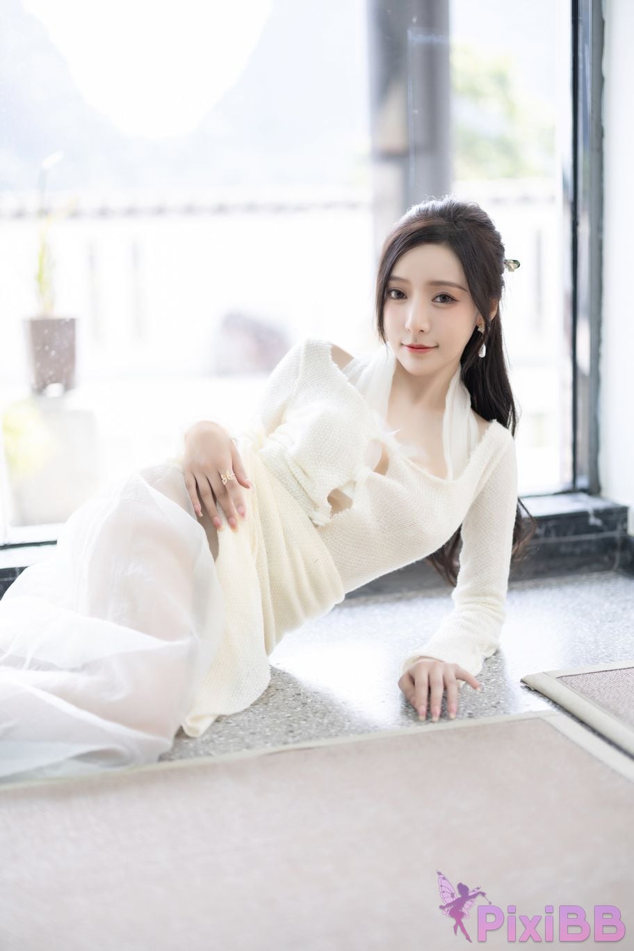 No watermark for in app purchases Wang Xinyao Yanni white dress calligraphy and painting PixiBB.COM 011
