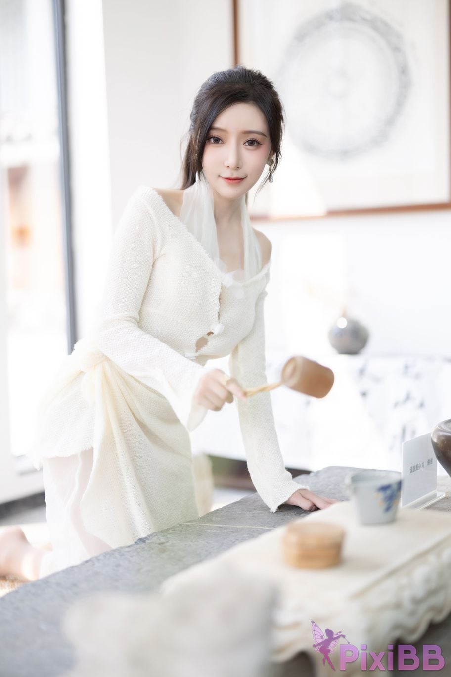 No watermark for in app purchases Wang Xinyao Yanni white dress calligraphy and painting PixiBB.COM 015