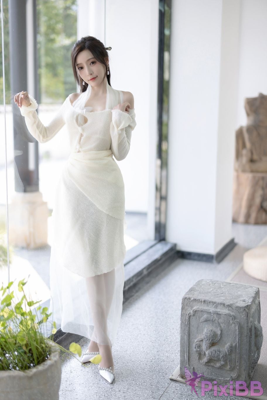 No watermark for in app purchases Wang Xinyao Yanni white dress calligraphy and painting PixiBB.COM 021