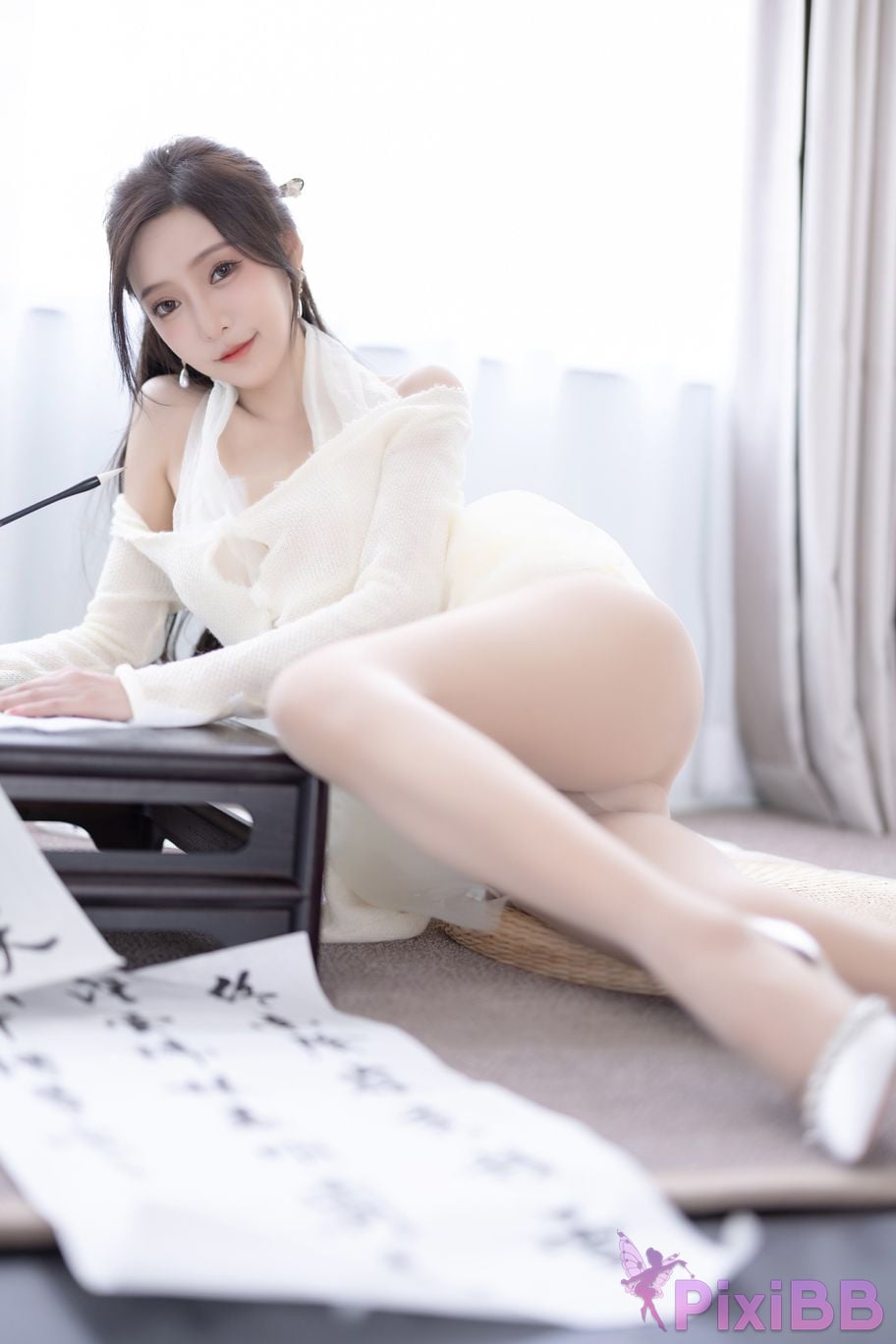 No watermark for in app purchases Wang Xinyao Yanni white dress calligraphy and painting PixiBB.COM 035