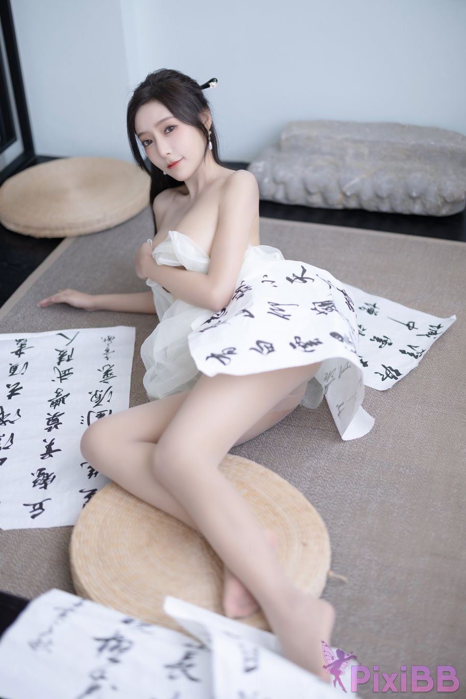 No watermark for in app purchases Wang Xinyao Yanni white dress calligraphy and painting PixiBB.COM 073