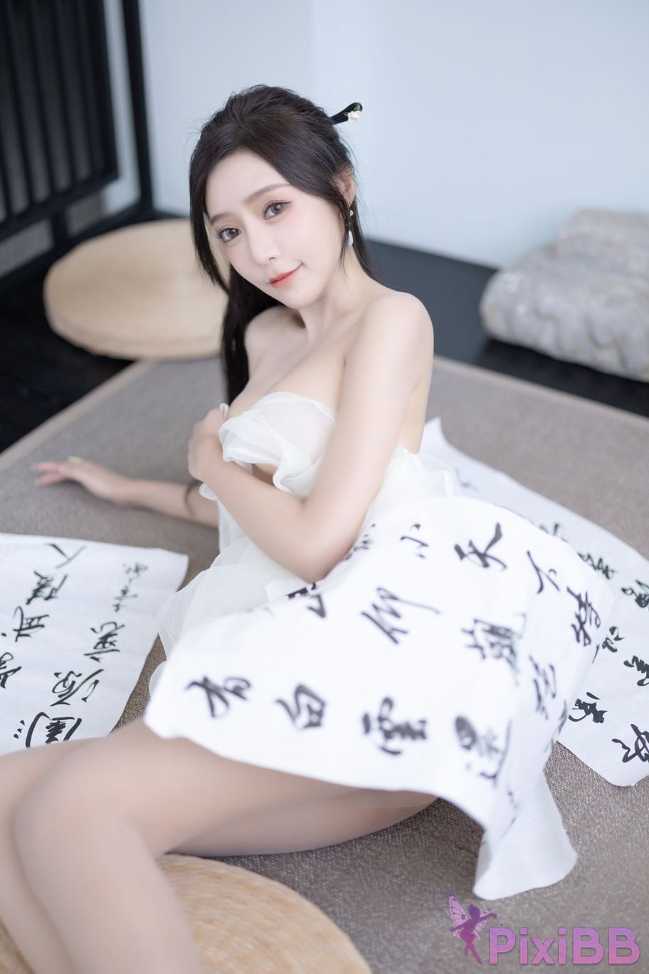 No watermark for in app purchases Wang Xinyao Yanni white dress calligraphy and painting PixiBB.COM 074