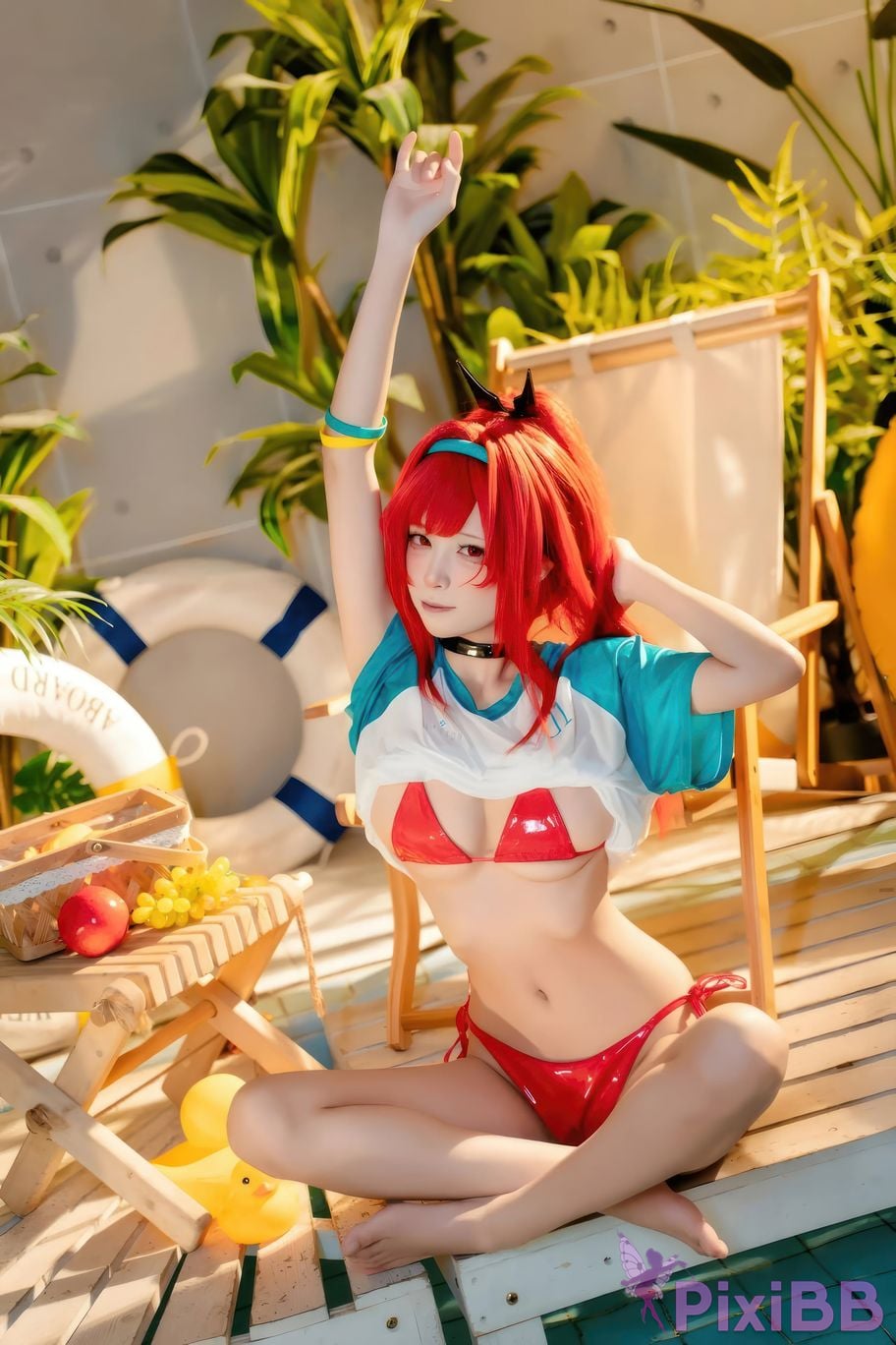 Cosplayer san wu ren xing Nikke rabbi swimsuit red style PixiBB.COM 023