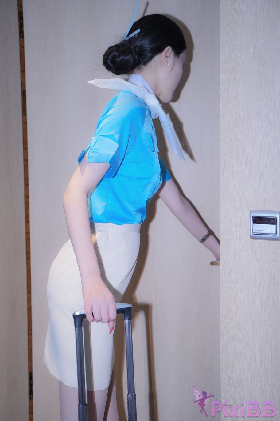 XR Uncensored Late Su susu R18 XIUREN model blue stewardess uniform PixiBB.COM 005