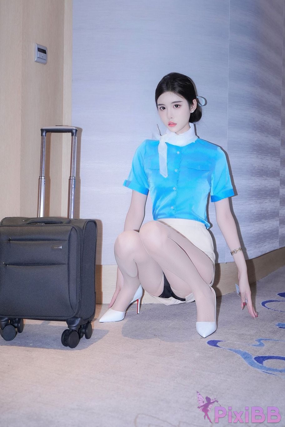 XR Uncensored Late Su susu R18 XIUREN model blue stewardess uniform PixiBB.COM 010
