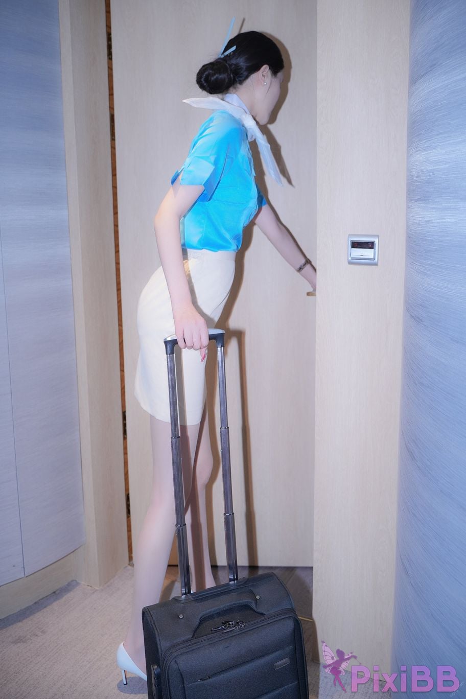 XR Uncensored Late Su susu R18 XIUREN model blue stewardess uniform PixiBB.COM 011