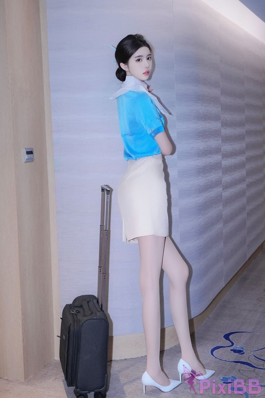 XR Uncensored Late Su susu R18 XIUREN model blue stewardess uniform PixiBB.COM 014