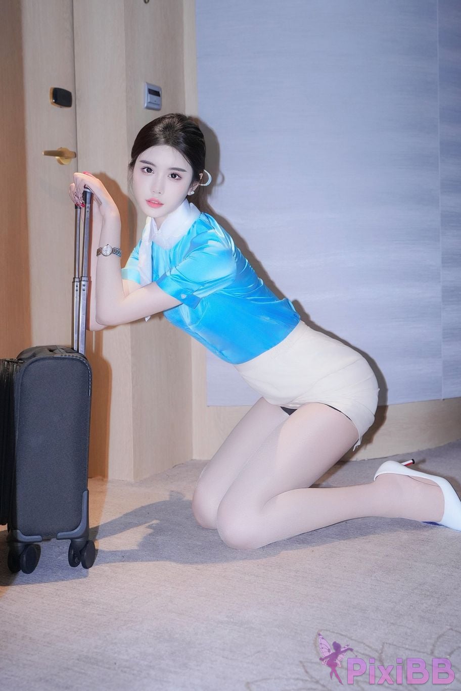XR Uncensored Late Su susu R18 XIUREN model blue stewardess uniform PixiBB.COM 017