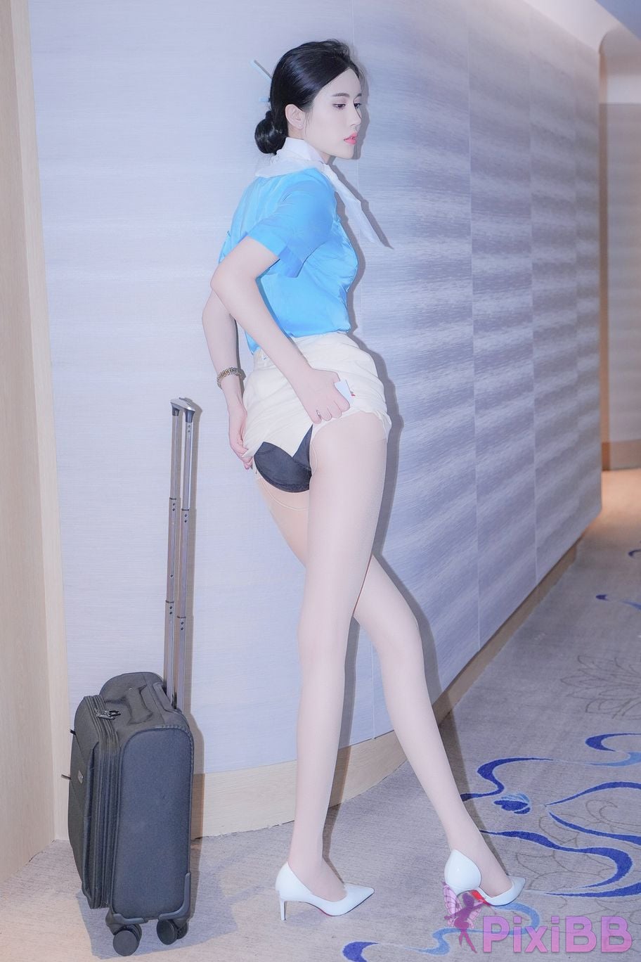 XR Uncensored Late Su susu R18 XIUREN model blue stewardess uniform PixiBB.COM 018
