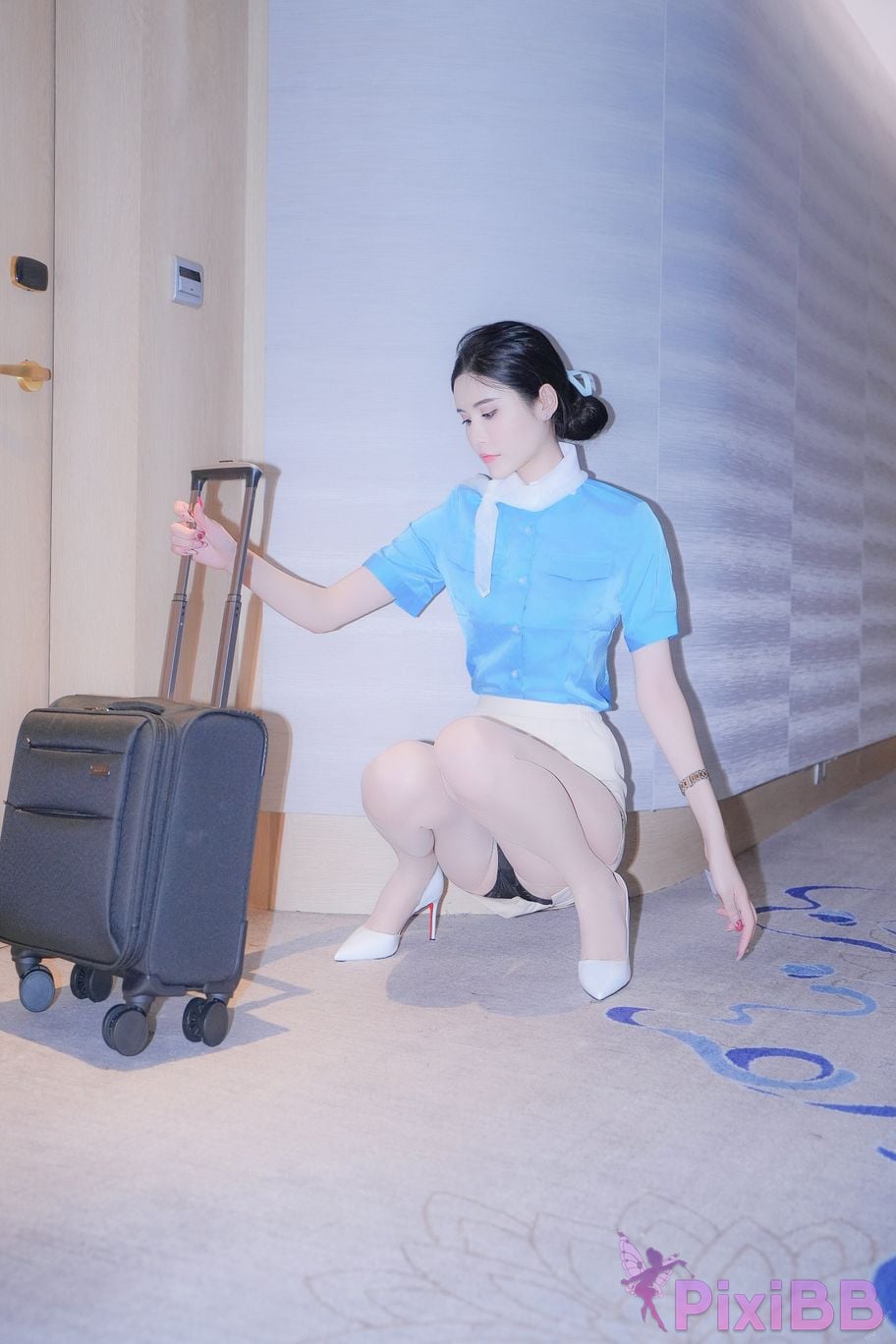 XR Uncensored Late Su susu R18 XIUREN model blue stewardess uniform PixiBB.COM 019