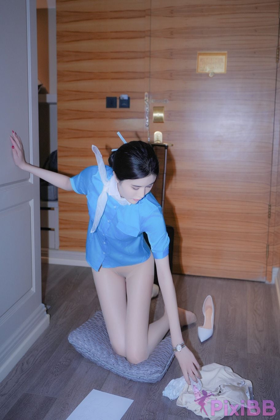XR Uncensored Late Su susu R18 XIUREN model blue stewardess uniform PixiBB.COM 061