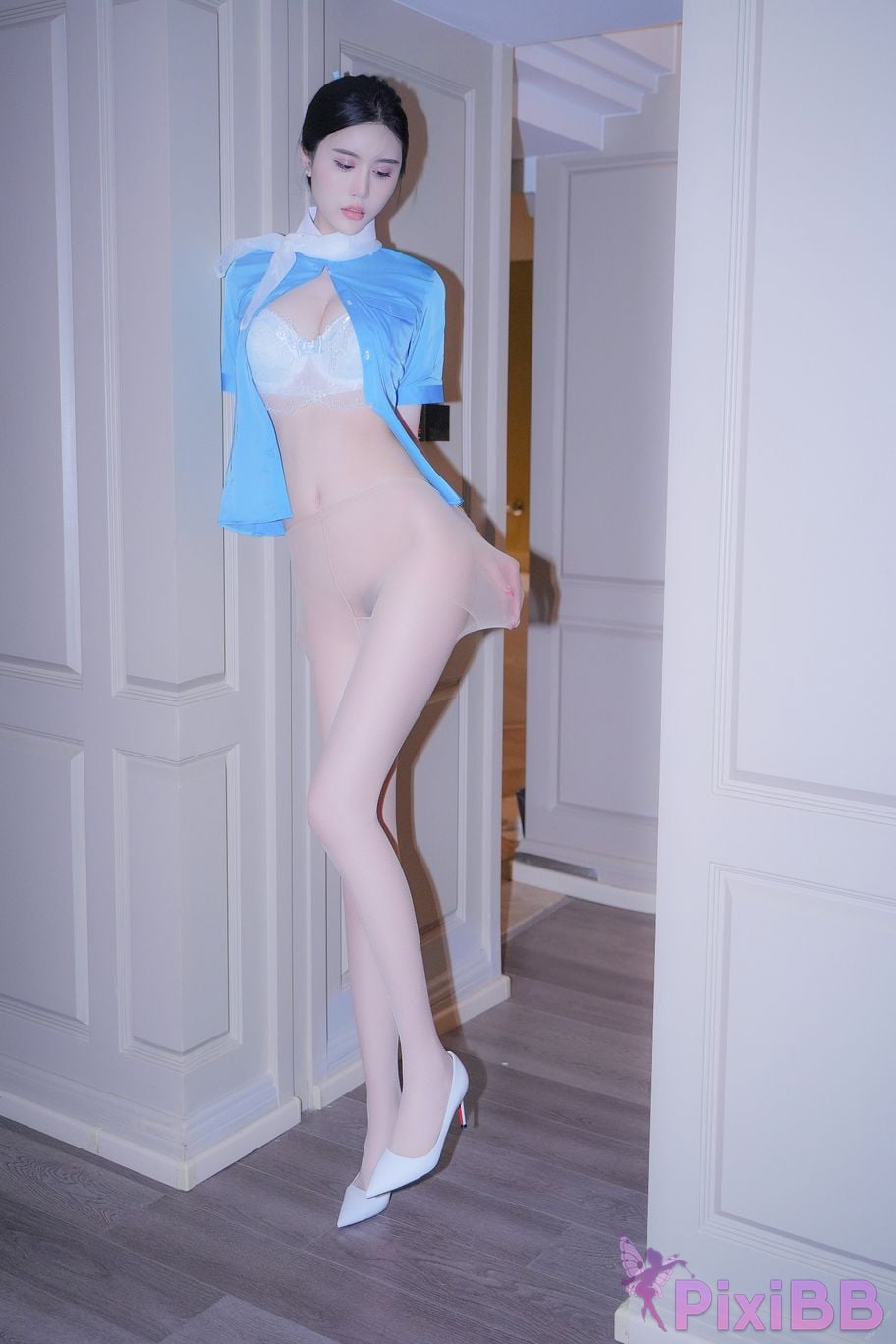 XR Uncensored Late Su susu R18 XIUREN model blue stewardess uniform PixiBB.COM 084