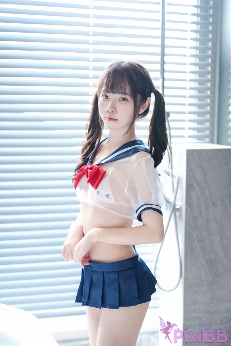 Cosplayer Cocoa Little White Rabbit Transparent student uniform PixiBB.COM 044
