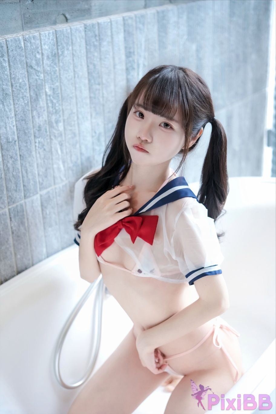 Cosplayer Cocoa Little White Rabbit Transparent student uniform PixiBB.COM 045