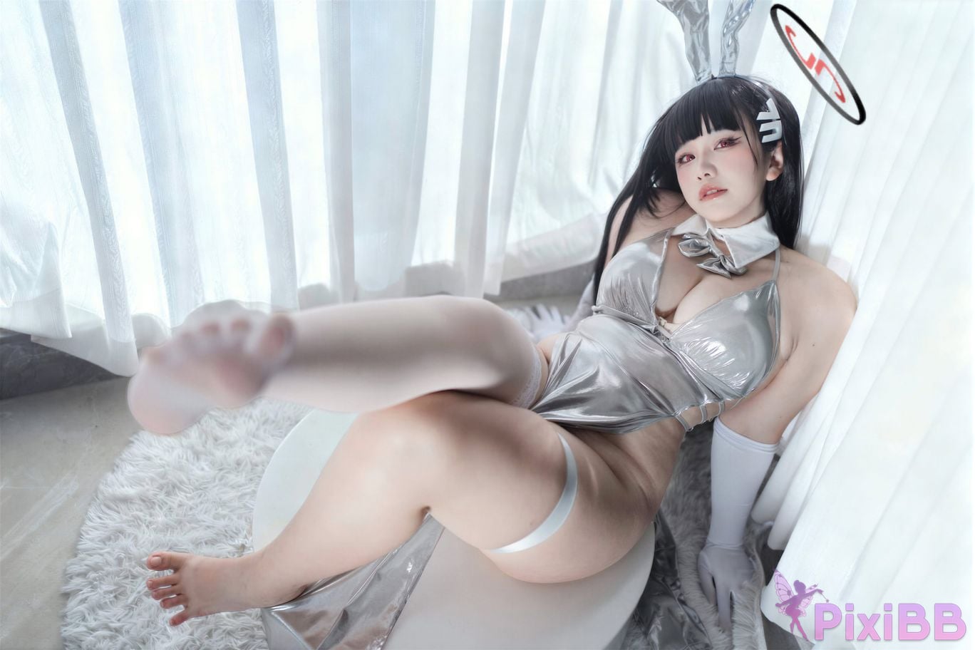 Cosplayer Ah Ban is very happy today Blue Archive Rion Moon Silver dress PixiBB.COM 011