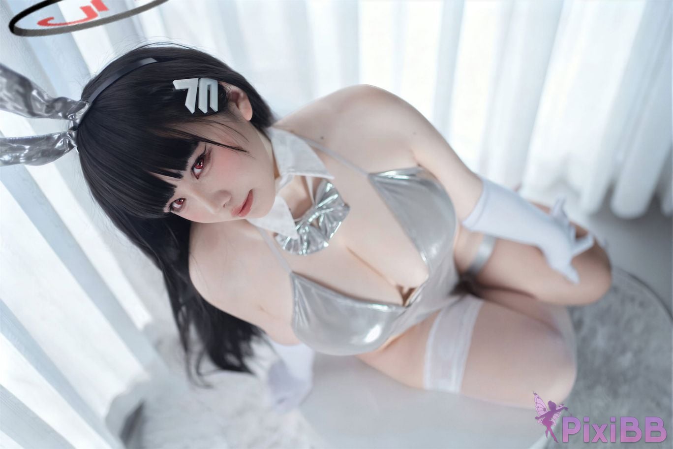 Cosplayer Ah Ban is very happy today Blue Archive Rion Moon Silver dress PixiBB.COM 017