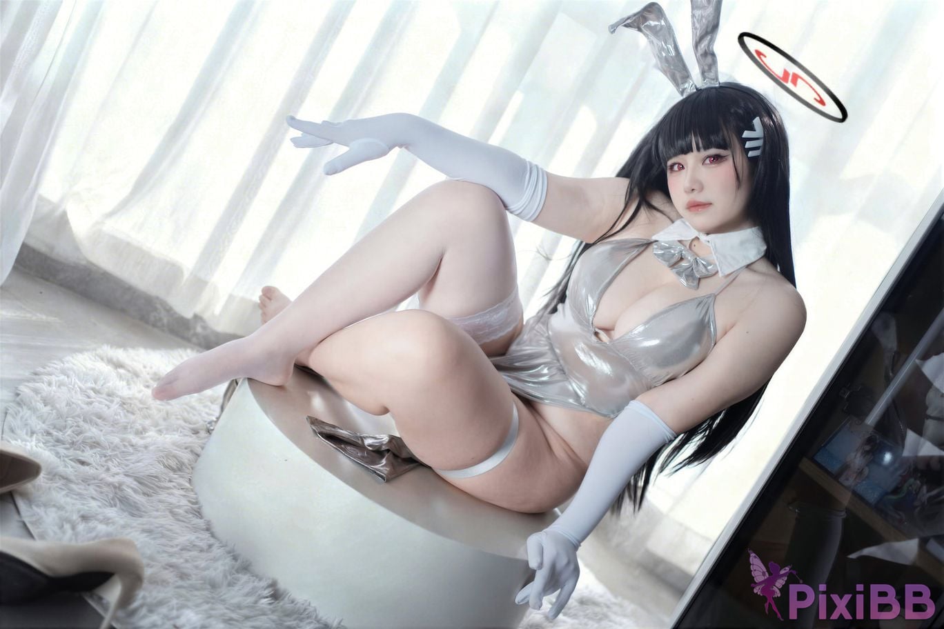 Cosplayer Ah Ban is very happy today Blue Archive Rion Moon Silver dress PixiBB.COM 018