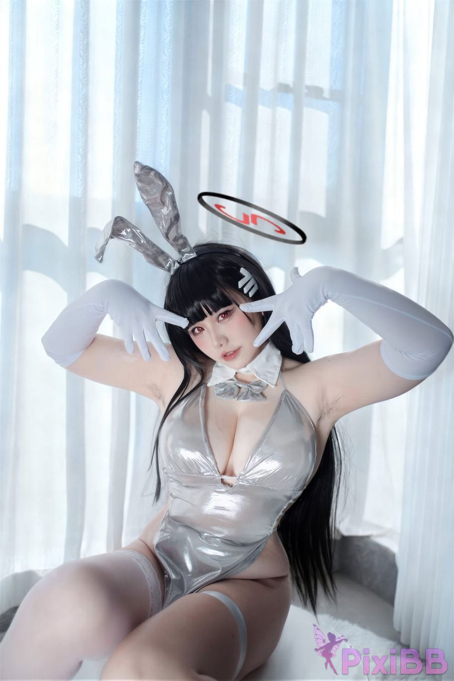 Cosplayer Ah Ban is very happy today Blue Archive Rion Moon Silver dress PixiBB.COM 022