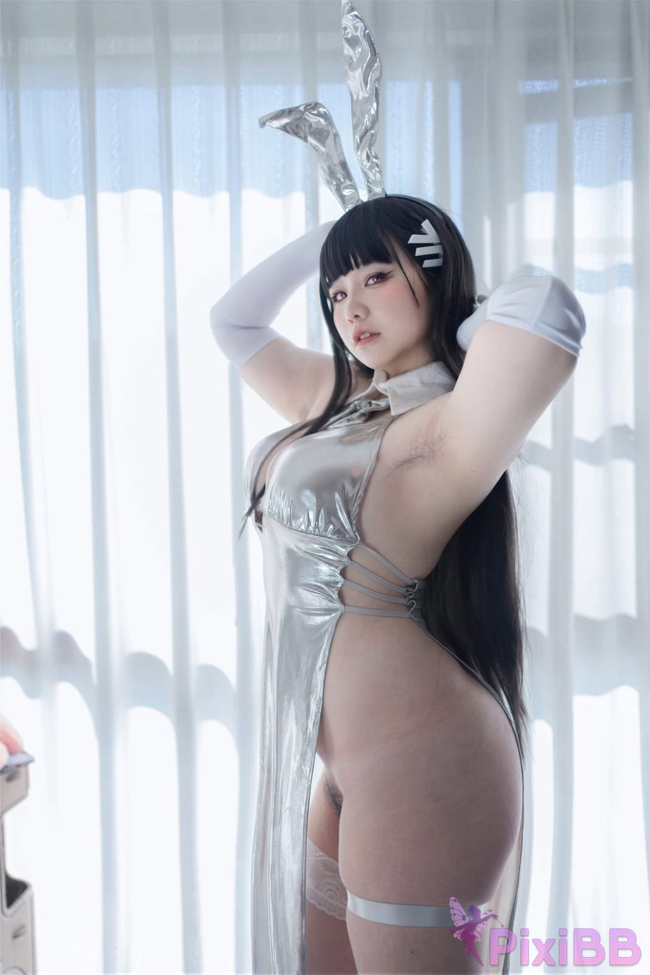 Cosplayer Ah Ban is very happy today Blue Archive Rion Moon Silver dress PixiBB.COM 037