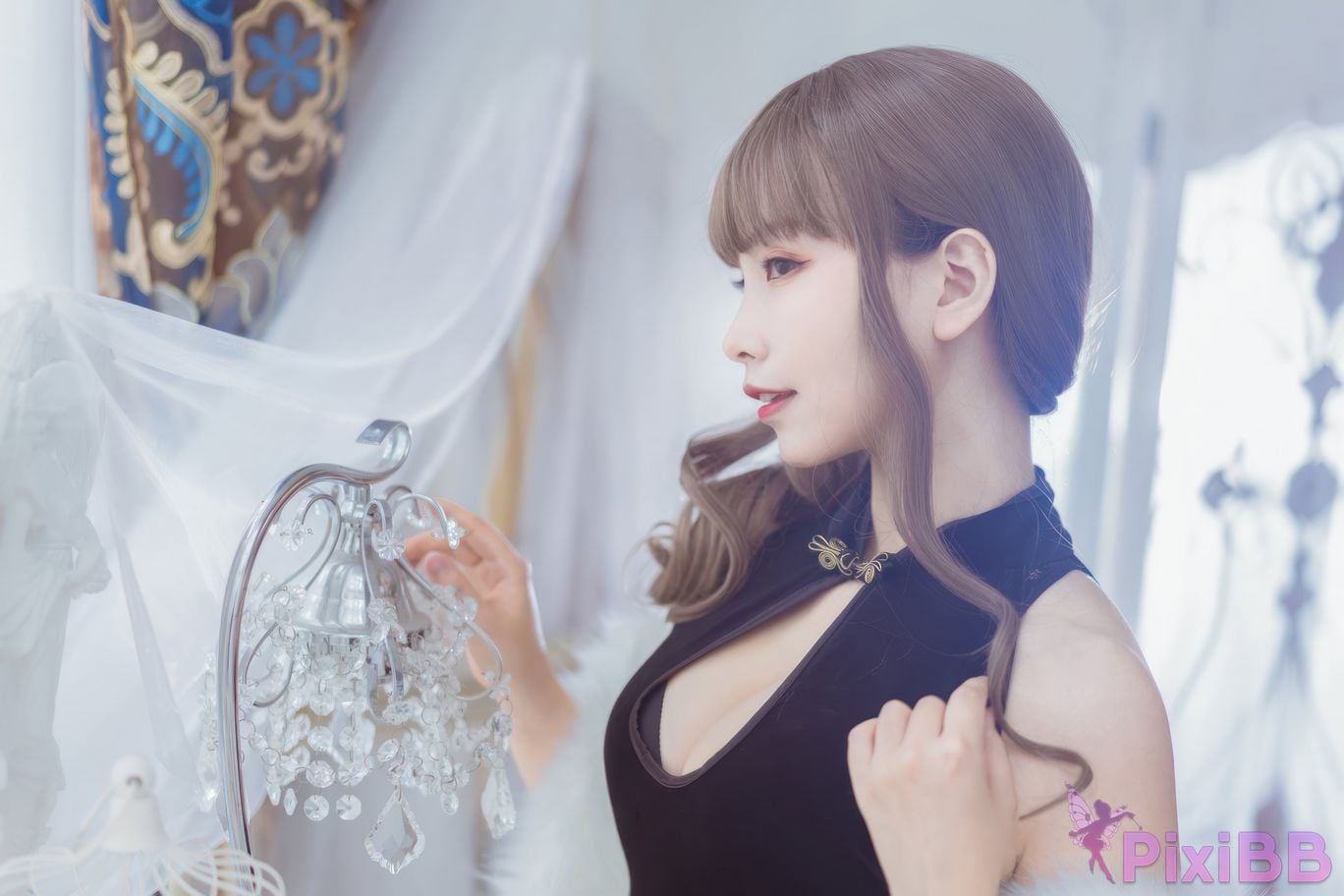 Cosplayer Neko Weiwei Improved black cheongsam PixiBB.COM 001