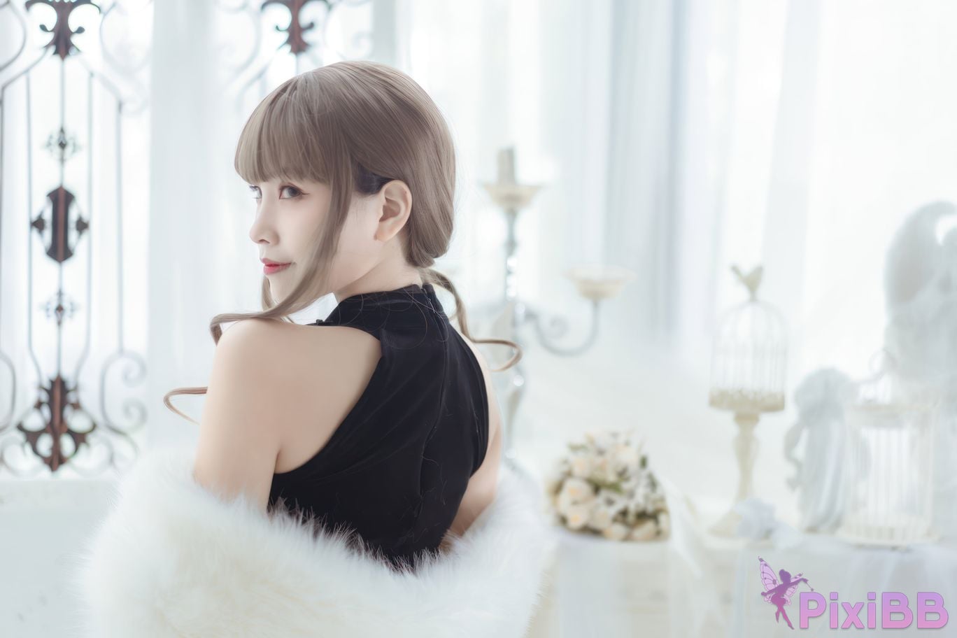 Cosplayer Neko Weiwei Improved black cheongsam PixiBB.COM 012