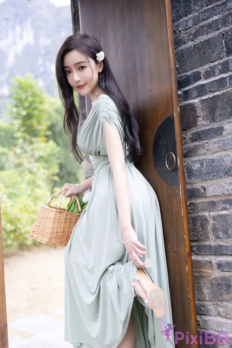 No watermark for in app purchases Wang Xinyao Yanni Bean Green Dress White Swimsuit PixiBB.COM 014