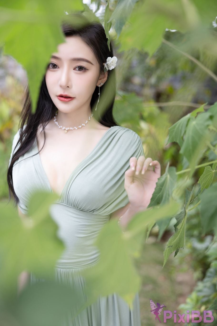 No watermark for in app purchases Wang Xinyao Yanni Bean Green Dress White Swimsuit PixiBB.COM 017