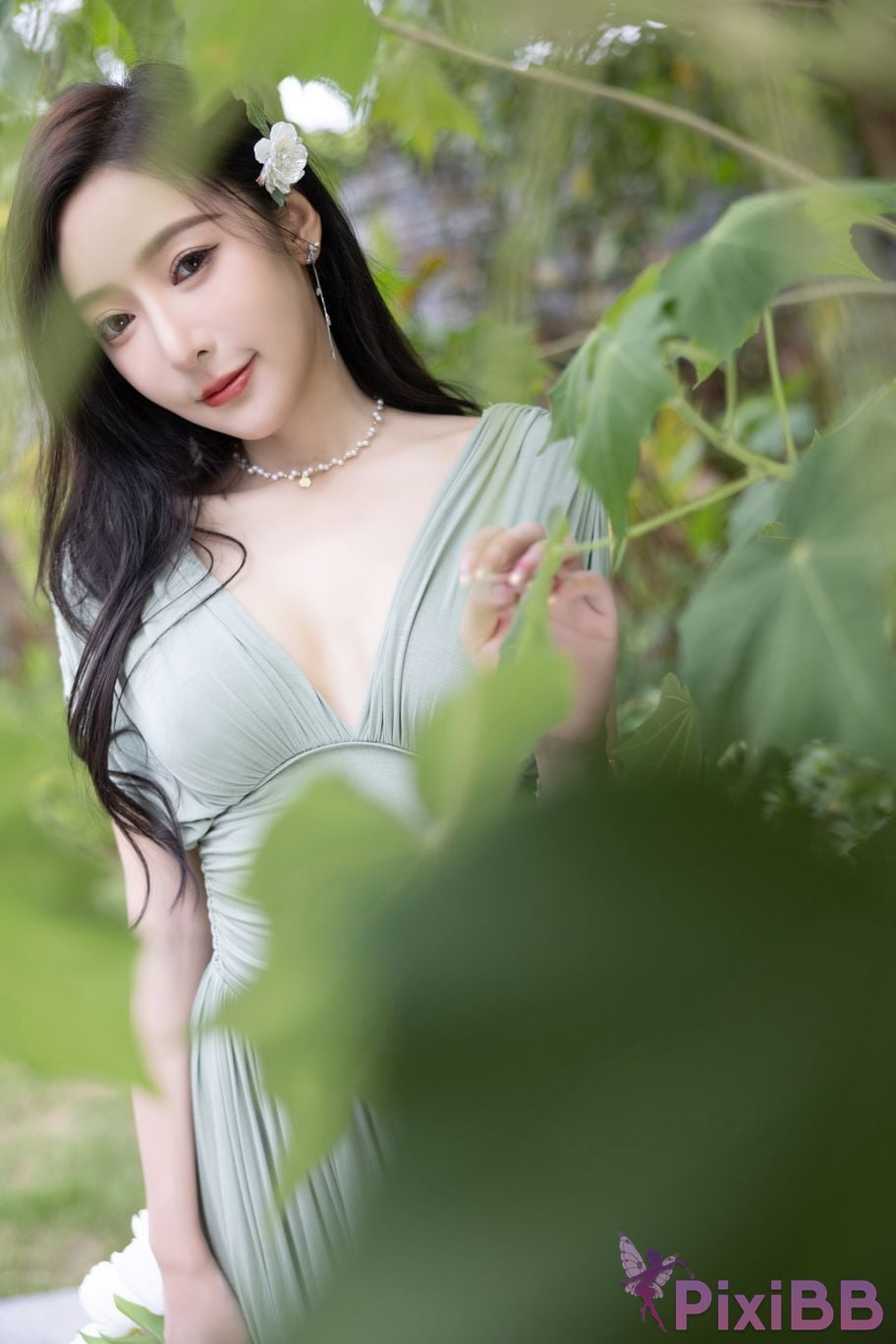 No watermark for in app purchases Wang Xinyao Yanni Bean Green Dress White Swimsuit PixiBB.COM 018