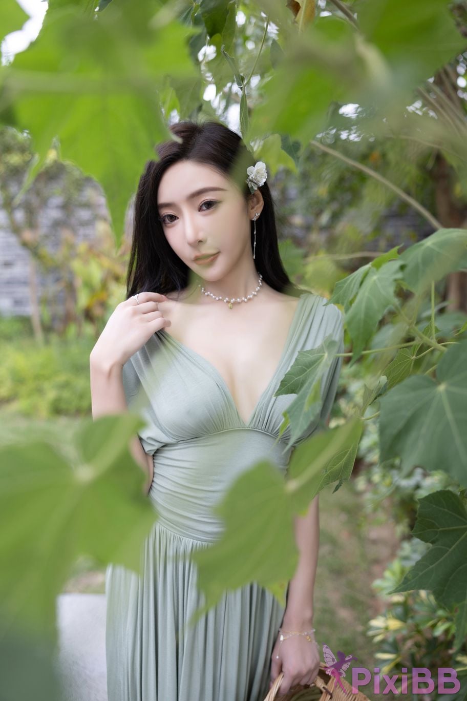 No watermark for in app purchases Wang Xinyao Yanni Bean Green Dress White Swimsuit PixiBB.COM 019