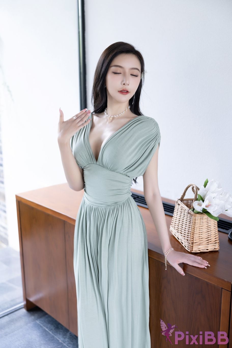 No watermark for in app purchases Wang Xinyao Yanni Bean Green Dress White Swimsuit PixiBB.COM 023