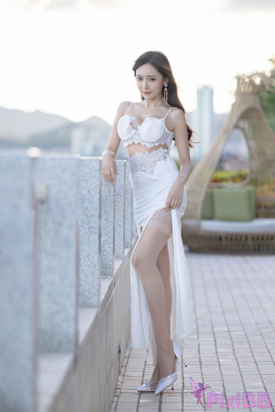 No watermark for in app purchases Wang Xinyao Yanni Gray cheongsam with white skirt PixiBB.COM 006