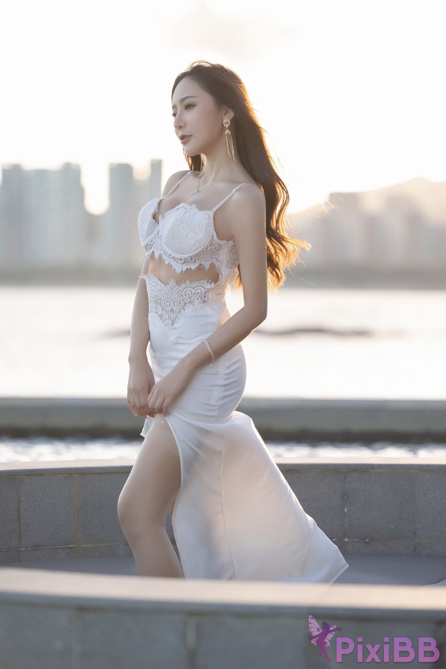No watermark for in app purchases Wang Xinyao Yanni Gray cheongsam with white skirt PixiBB.COM 012