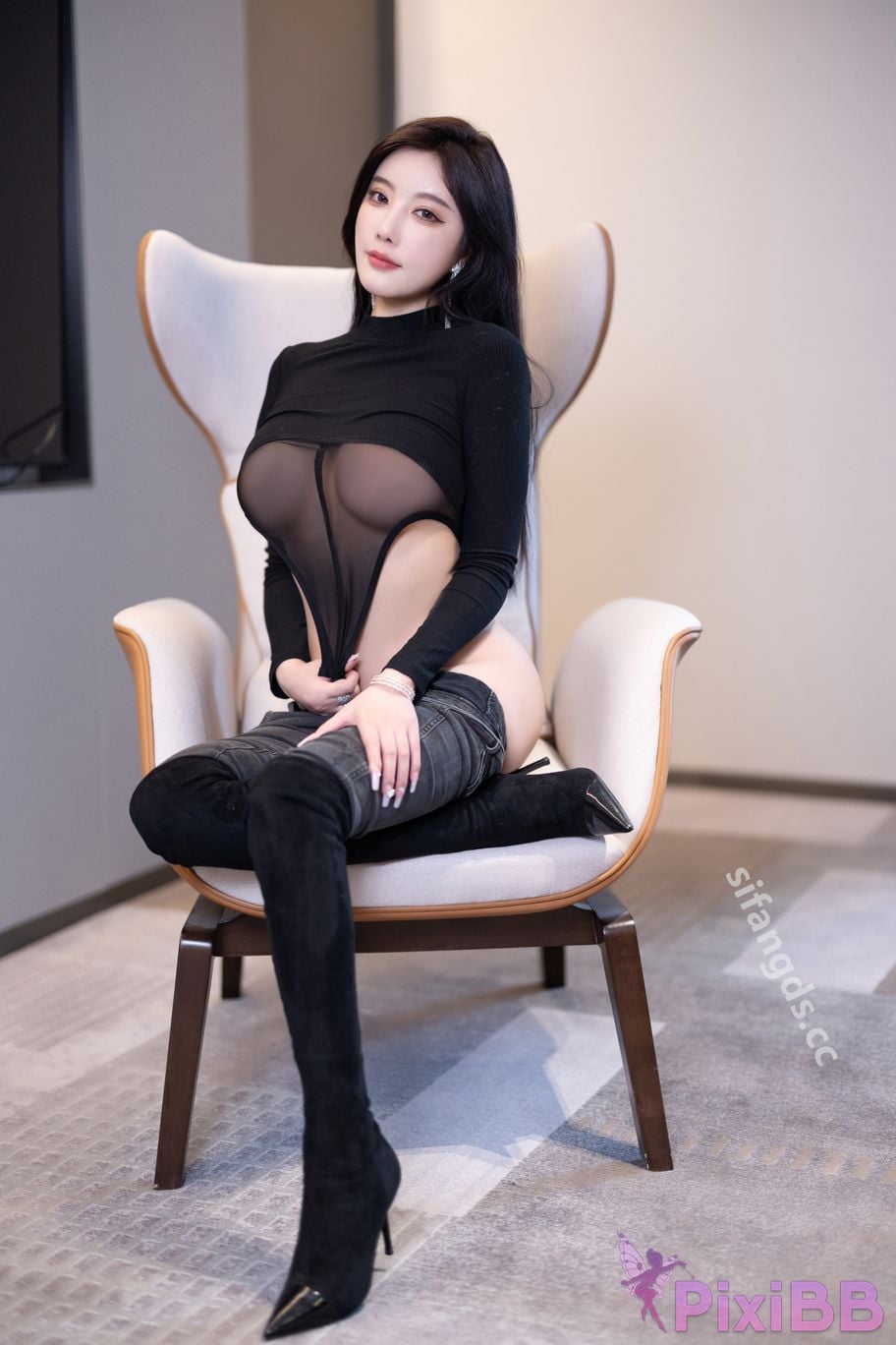 No watermark for in app purchases Yang Chenchen Yome sexy V shorts Tempting one piece fishnet stockings super open file PixiBB.COM 041